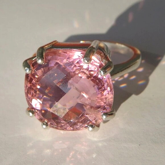 Huge Natural Pink Mauve Tourmaline In Sterling Silver Ring, 10.79ct. Size 7 - Picture 2 of 11